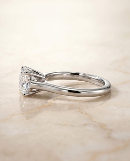 The Ellie Cathedral Comfort Fit Solitaire Cushion Cut Engagement Ring Setting in Platinum