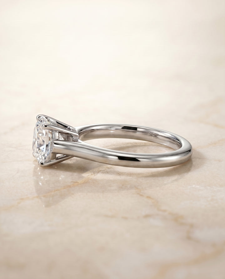 The Ellie Cathedral Comfort Fit Solitaire Cushion Cut Engagement Ring Setting in Platinum