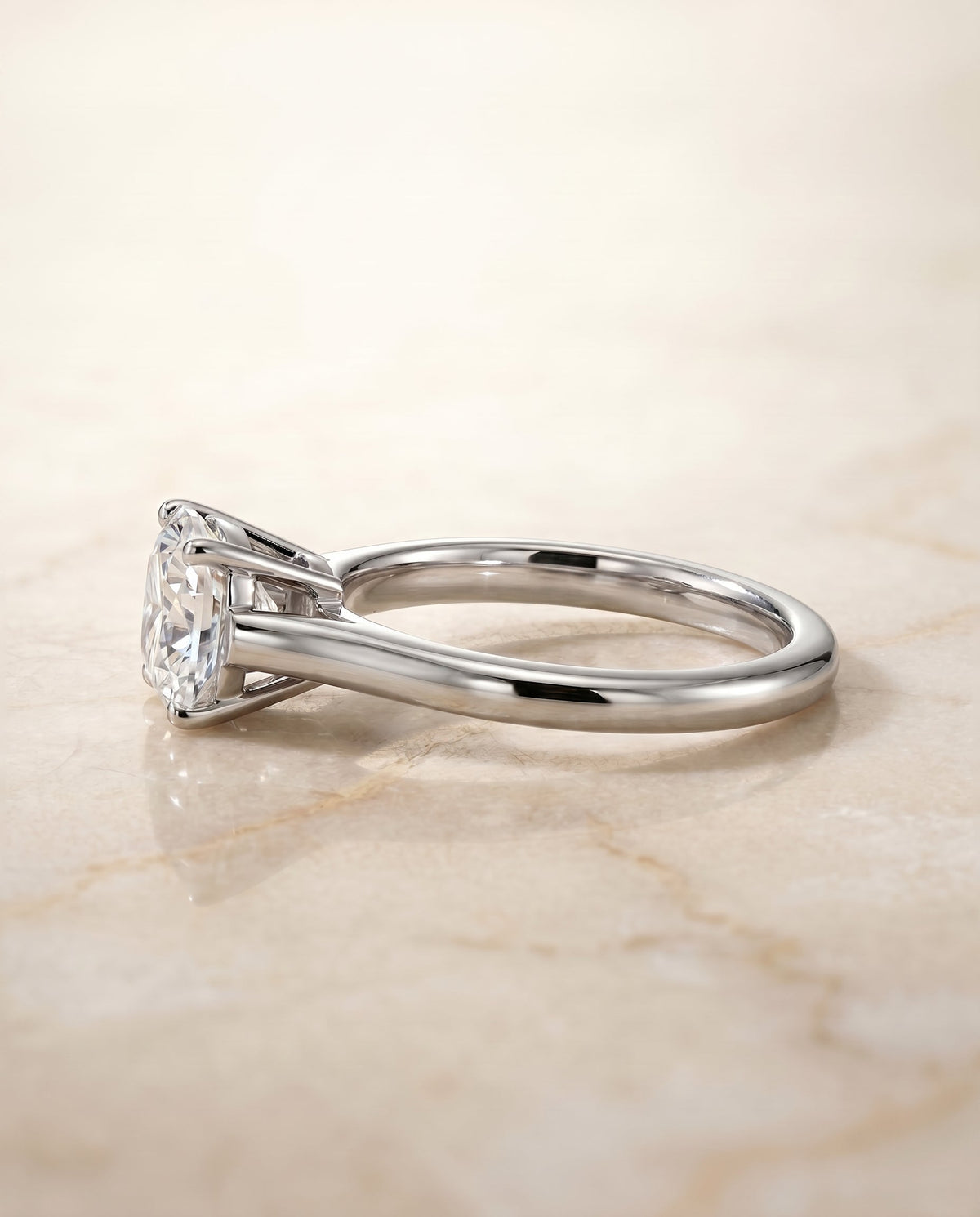 Ellie Select Solitaire Cushion Cut Lab Diamond Engagement Ring in 18K White Gold, side view | RockHer