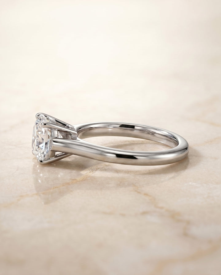 Ellie Select Solitaire Cushion Cut Lab Diamond Engagement Ring in Platinum, side view | RockHer