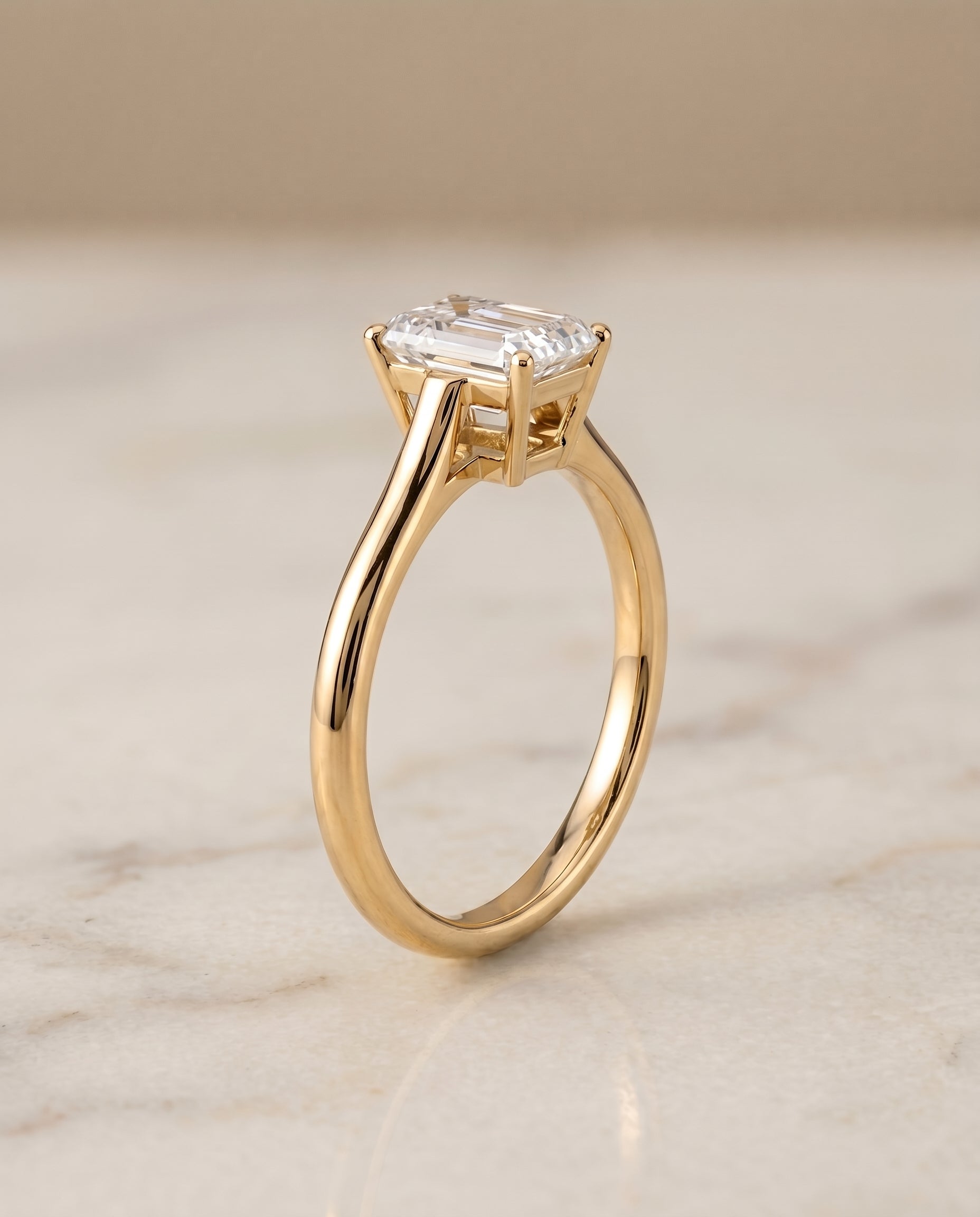 Cathedral Comfort Fit Solitaire Cut styling on The Ellie emerald engagement ring setting | RockHer