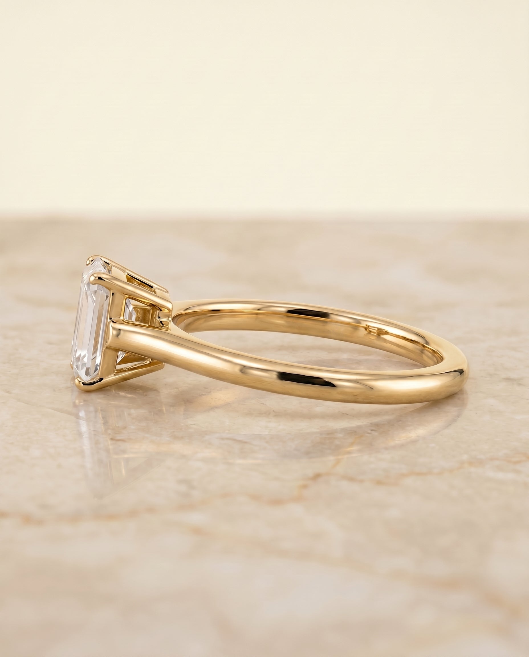 The Ellie setting for emerald diamonds, made to order in 18K Yellow Gold | RockHer