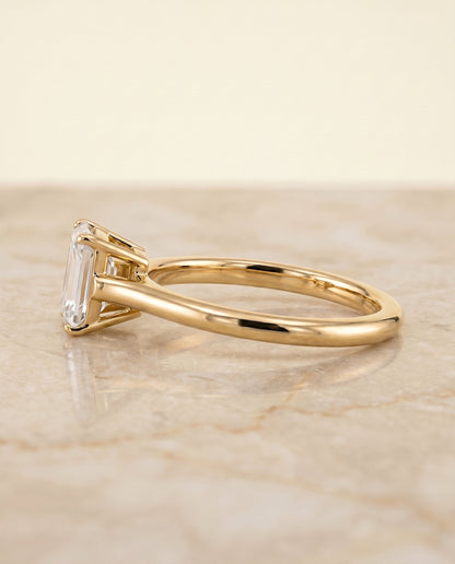 Ellie Select Solitaire Emerald Cut Lab Diamond Engagement Ring in 18K Yellow Gold, side view | RockHer
