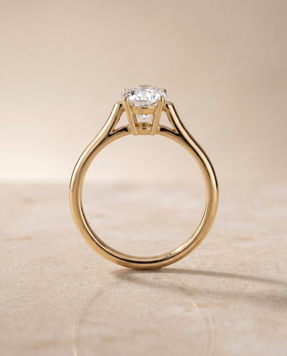 The Ellie Cathedral Comfort Fit Solitaire Oval Engagement Ring Setting in 18K Yellow Gold