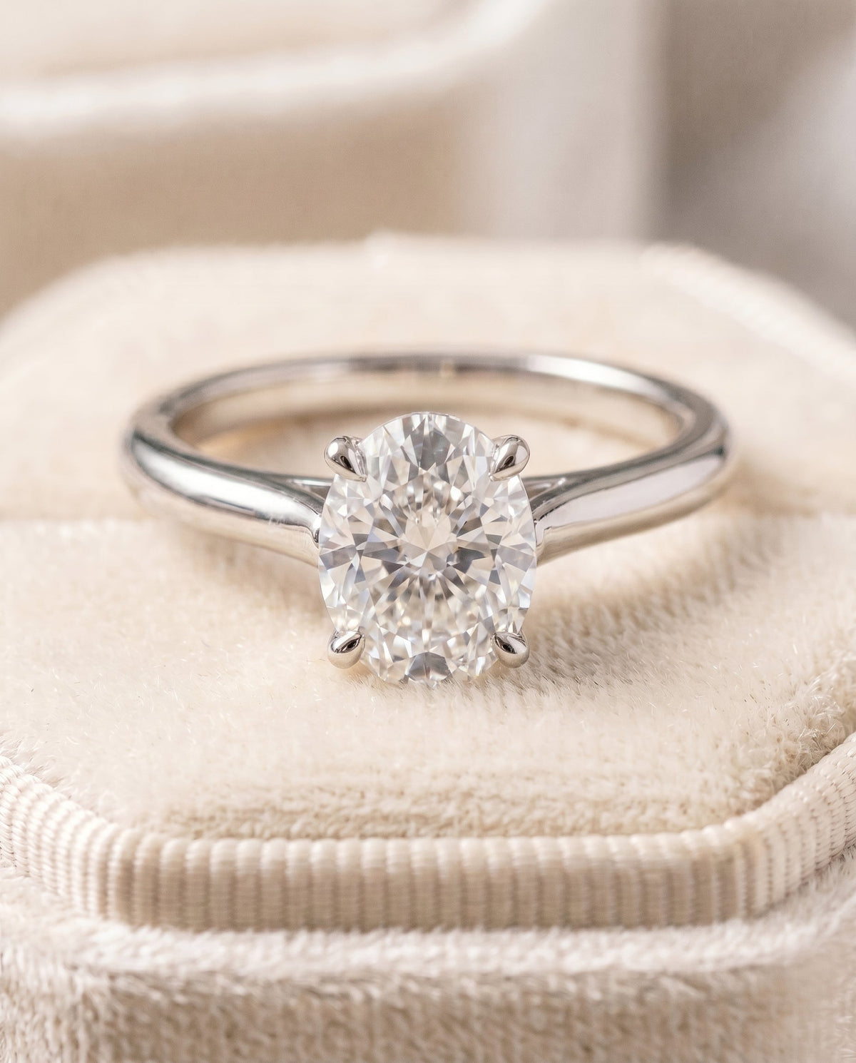 Ellie Select Solitaire Oval Lab Diamond Engagement Ring in Platinum, detail view | RockHer