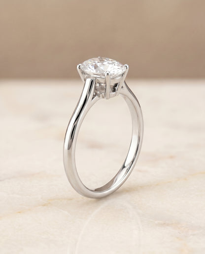 The Ellie Cathedral Comfort Fit Solitaire Oval Engagement Ring Setting in Platinum