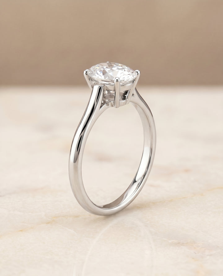 The Ellie Solitaire Engagement Ring Setting for Oval Diamonds in Platinum