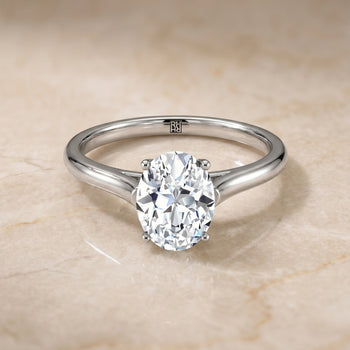 The Ellie Cathedral Comfort Fit Solitaire Oval Engagement Ring Setting in Platinum