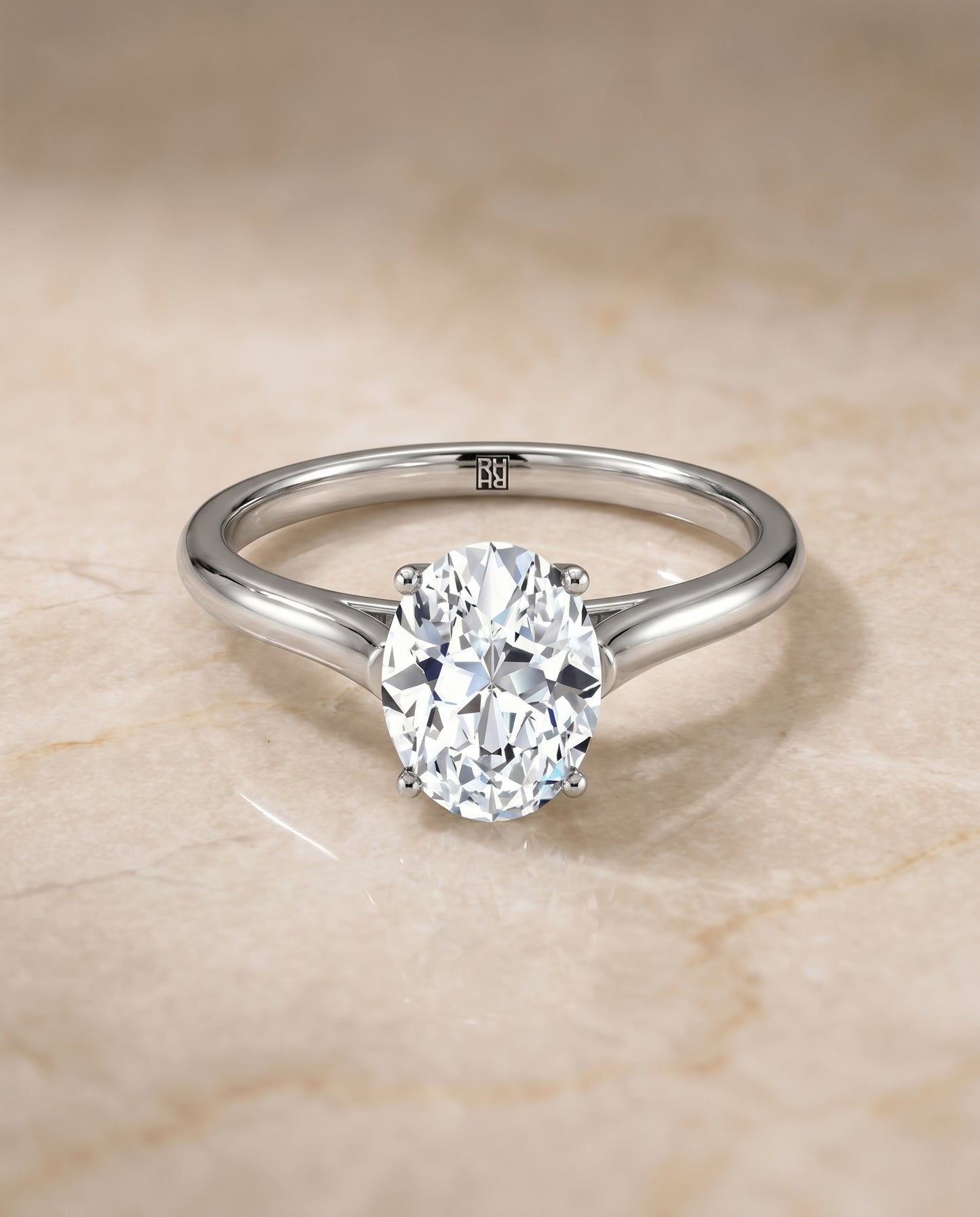 The Ellie Solitaire Engagement Ring Setting for Oval Diamonds in Platinum