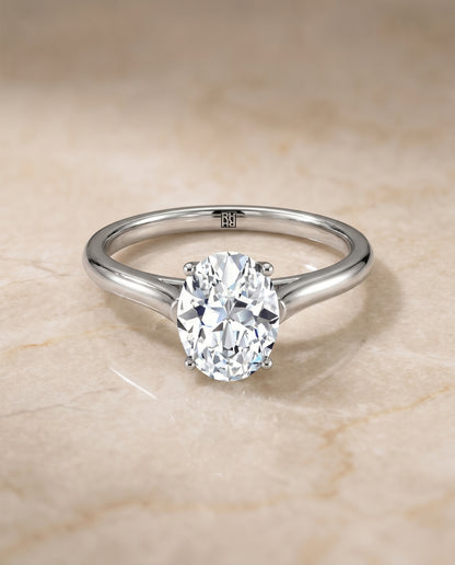 The Ellie Cathedral Comfort Fit Solitaire Oval Engagement Ring Setting in Platinum