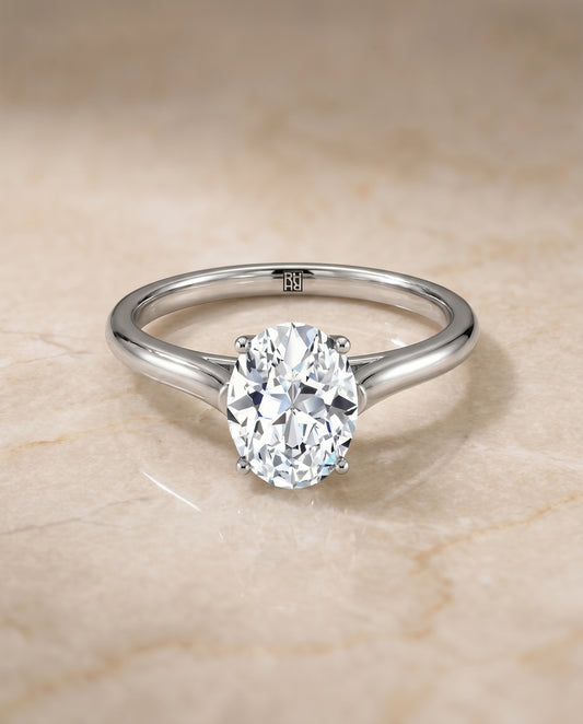 The Ellie Solitaire Engagement Ring Setting for Oval Diamonds in Platinum
