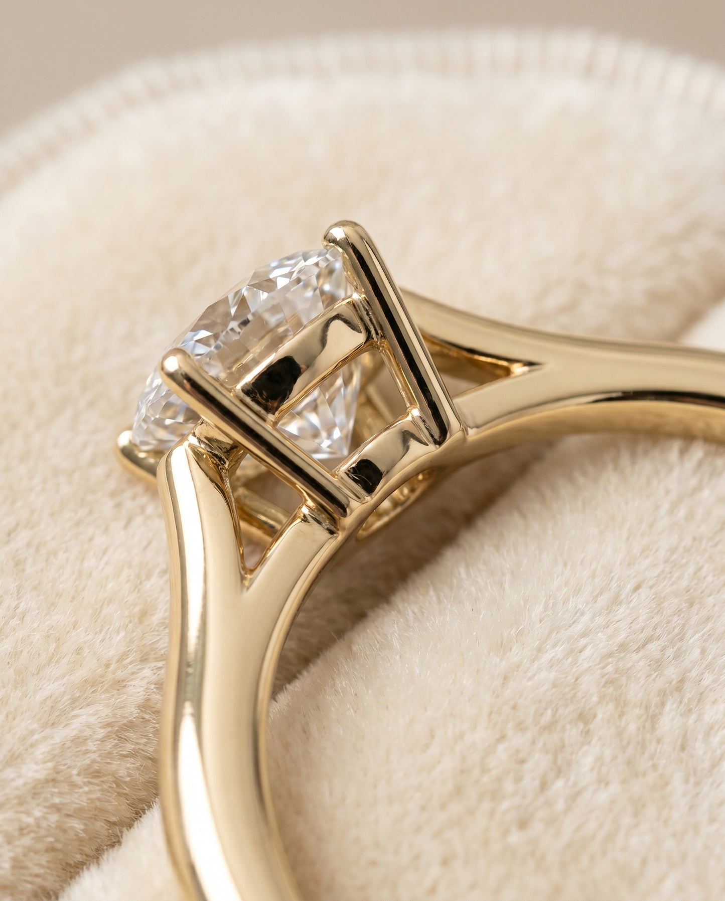 The Ellie Cathedral Comfort Fit Solitaire Round Engagement Ring Setting in 18K Yellow Gold