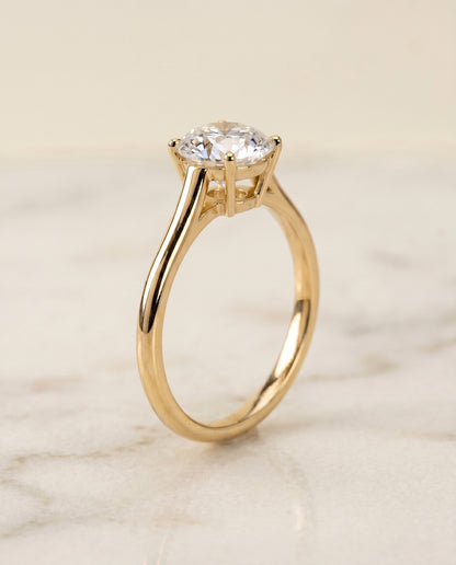 The Ellie Cathedral Comfort Fit Solitaire Round Engagement Ring Setting in 18K Yellow Gold