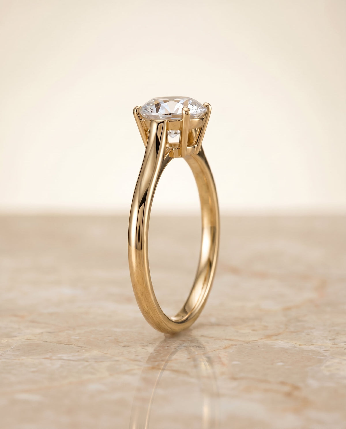 Ellie Select Solitaire Round Lab Diamond Engagement Ring in 18K Yellow Gold, side view | RockHer