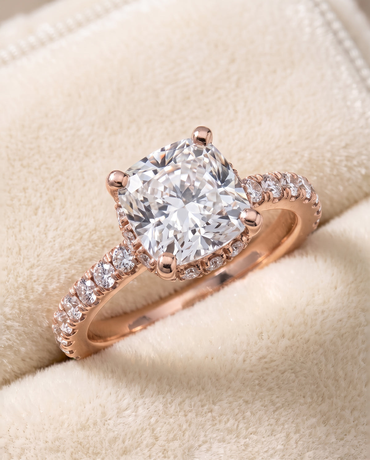 The Elliott Hidden Halo Pavé Cushion Cut Engagement Ring Setting in 14K Rose Gold