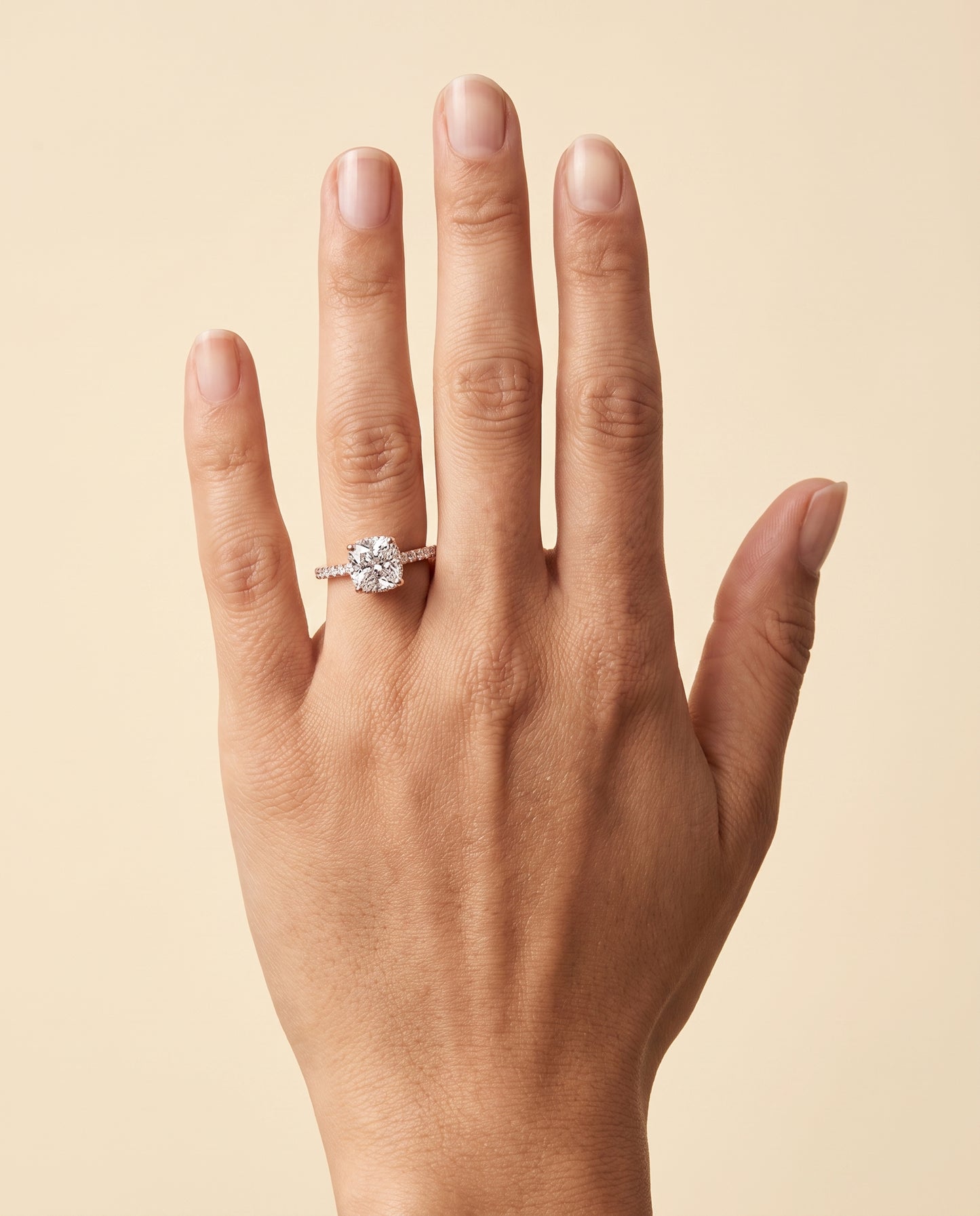 The Elliott Hidden Halo Pavé Cushion Cut Engagement Ring Setting in 14K Rose Gold
