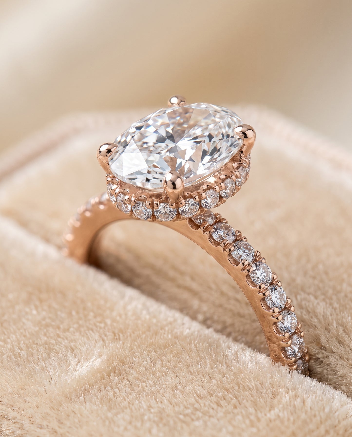 The Elliott Hidden Halo Pavé Oval Engagement Ring Setting in 14K Rose Gold