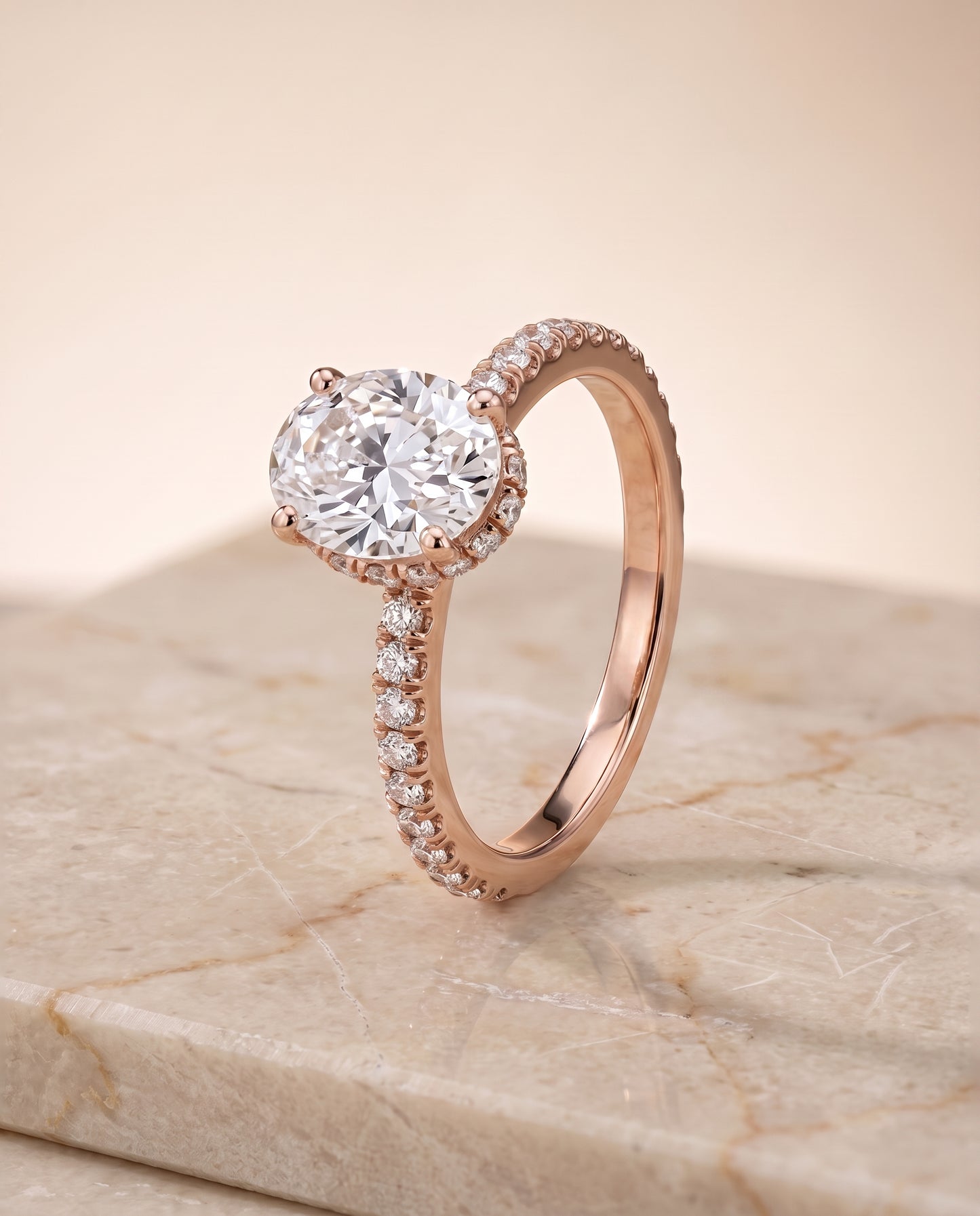 The Elliott Hidden Halo Pavé Oval Engagement Ring Setting in 14K Rose Gold