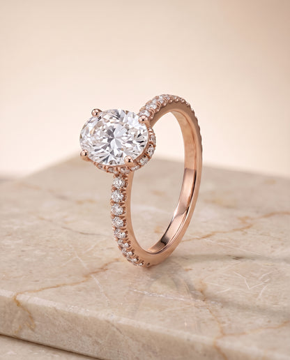 The Elliott Hidden Halo Pavé Oval Engagement Ring Setting in 14K Rose Gold