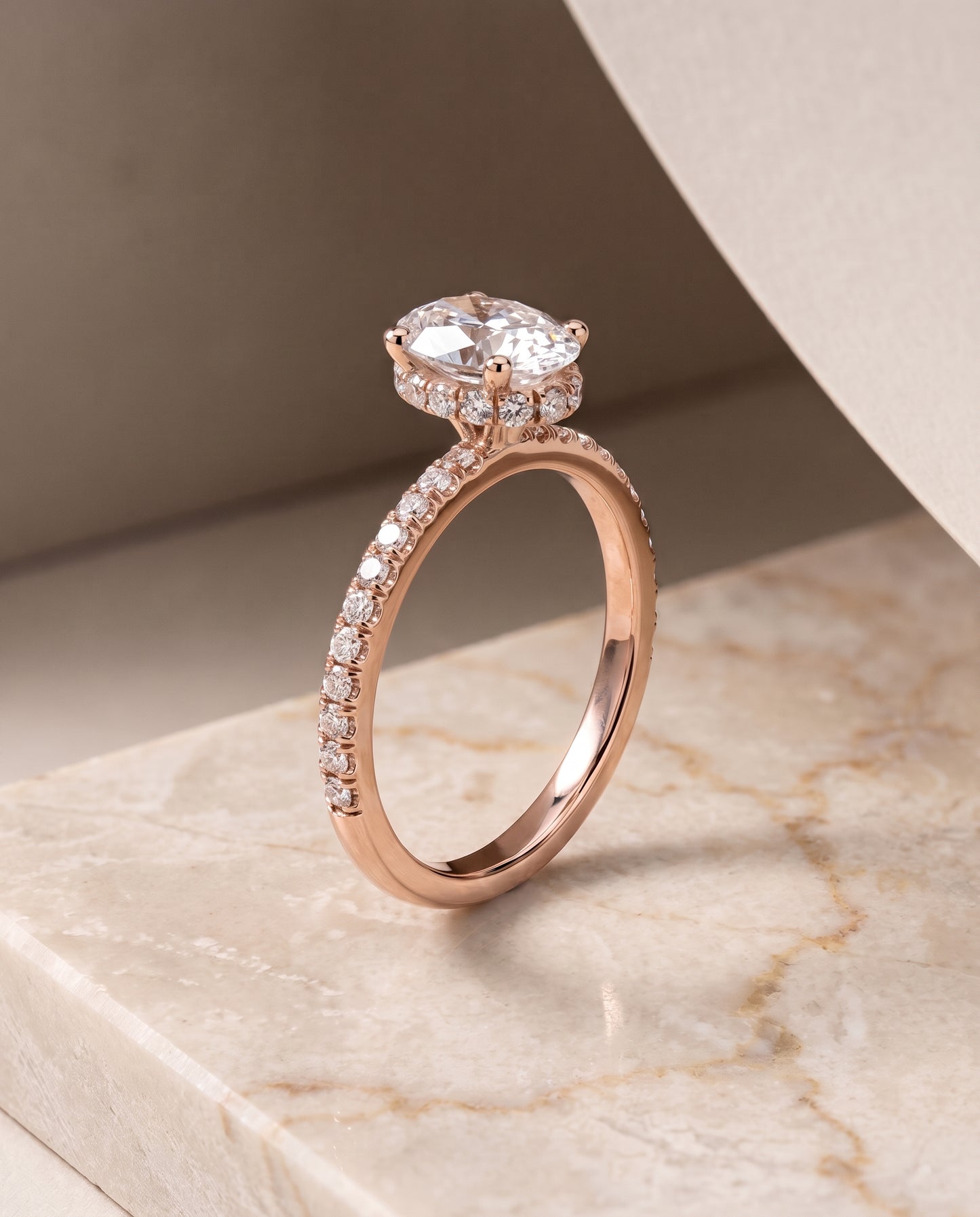 The Elliott Hidden Halo Pavé Oval Engagement Ring Setting in 14K Rose Gold