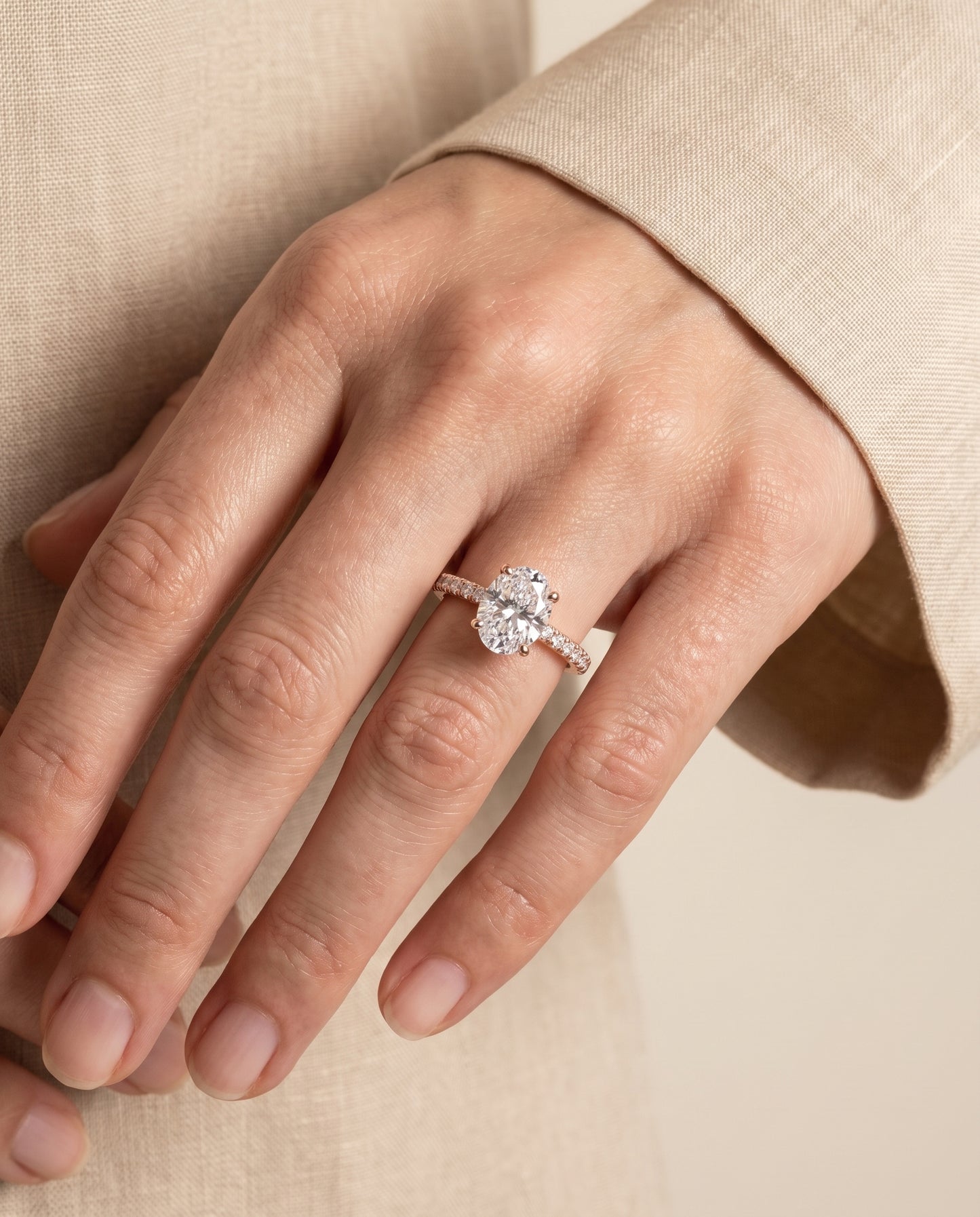 The Elliott Hidden Halo Pavé Oval Engagement Ring Setting in 14K Rose Gold