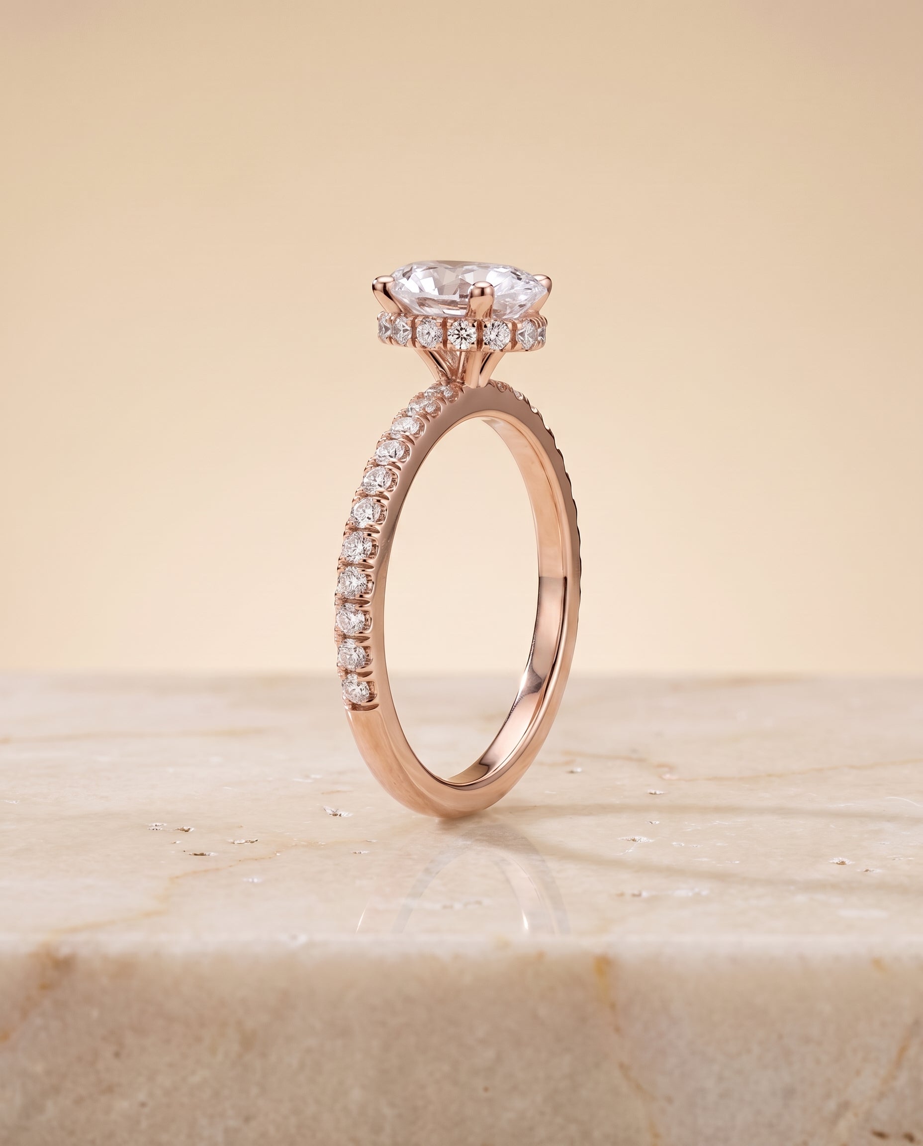 The Elliott Hidden Halo Pavé Oval Engagement Ring Setting in 14K Rose Gold