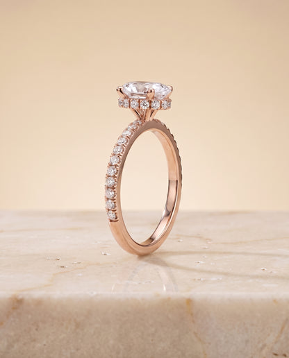 The Elliott Hidden Halo Pavé Oval Engagement Ring Setting in 14K Rose Gold