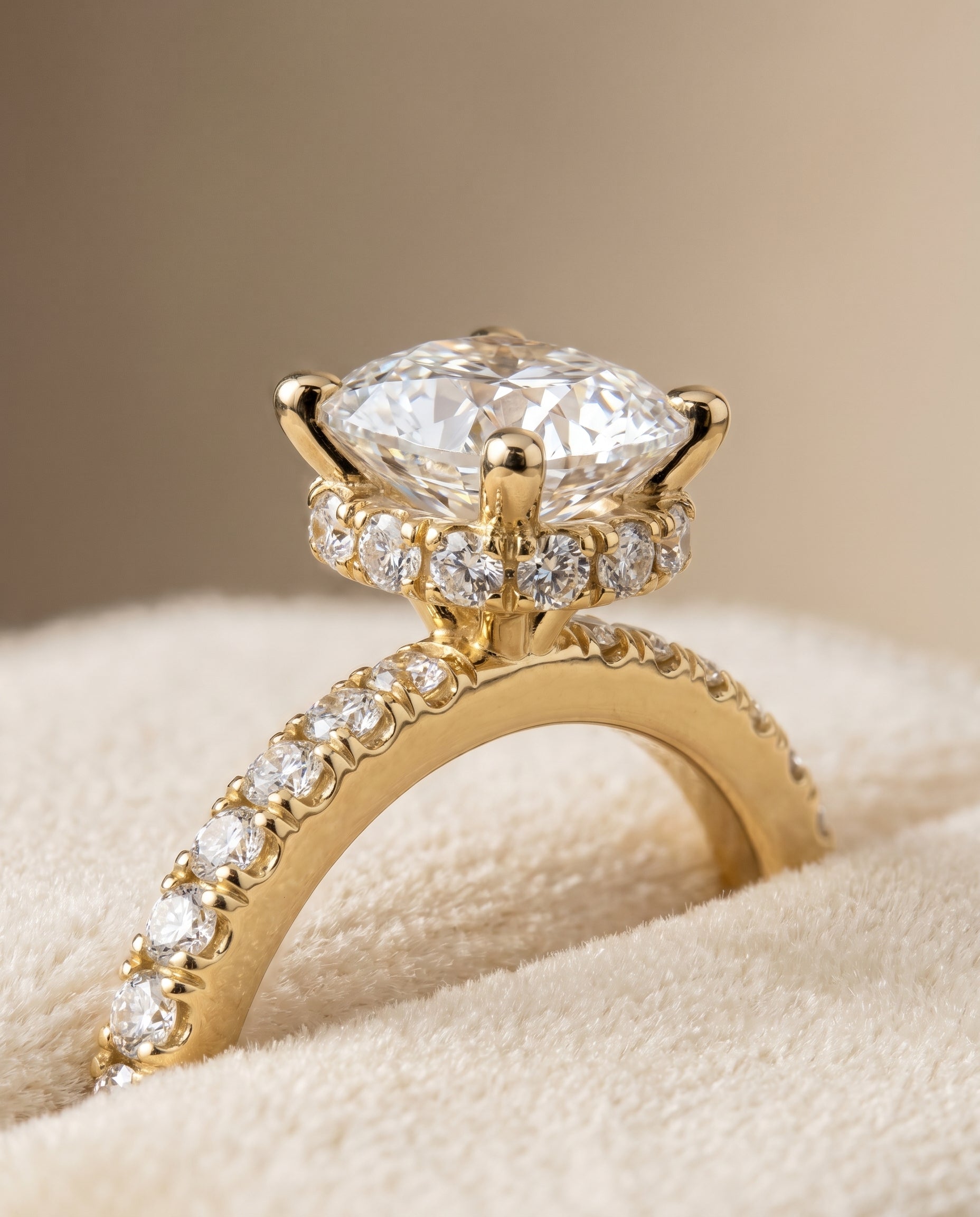 18K Yellow Gold band of The Elliott cushion engagement ring setting | RockHer