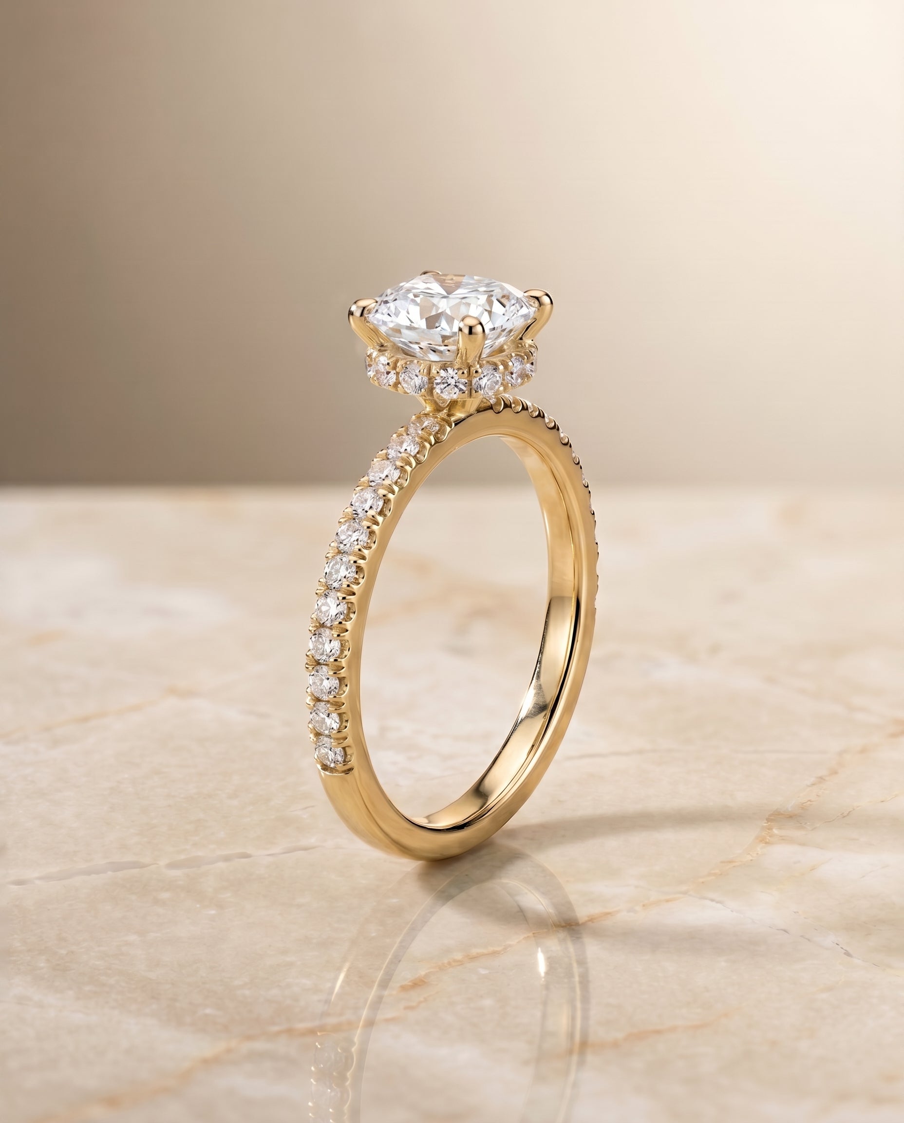 Hidden Halo Pavé Cut styling on The Elliott cushion engagement ring setting | RockHer