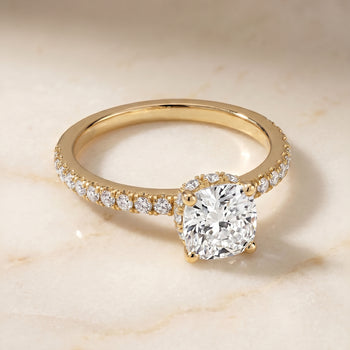 The Elliott Hidden Halo Pavé Cushion Cut Engagement Ring Setting in 18K Yellow Gold