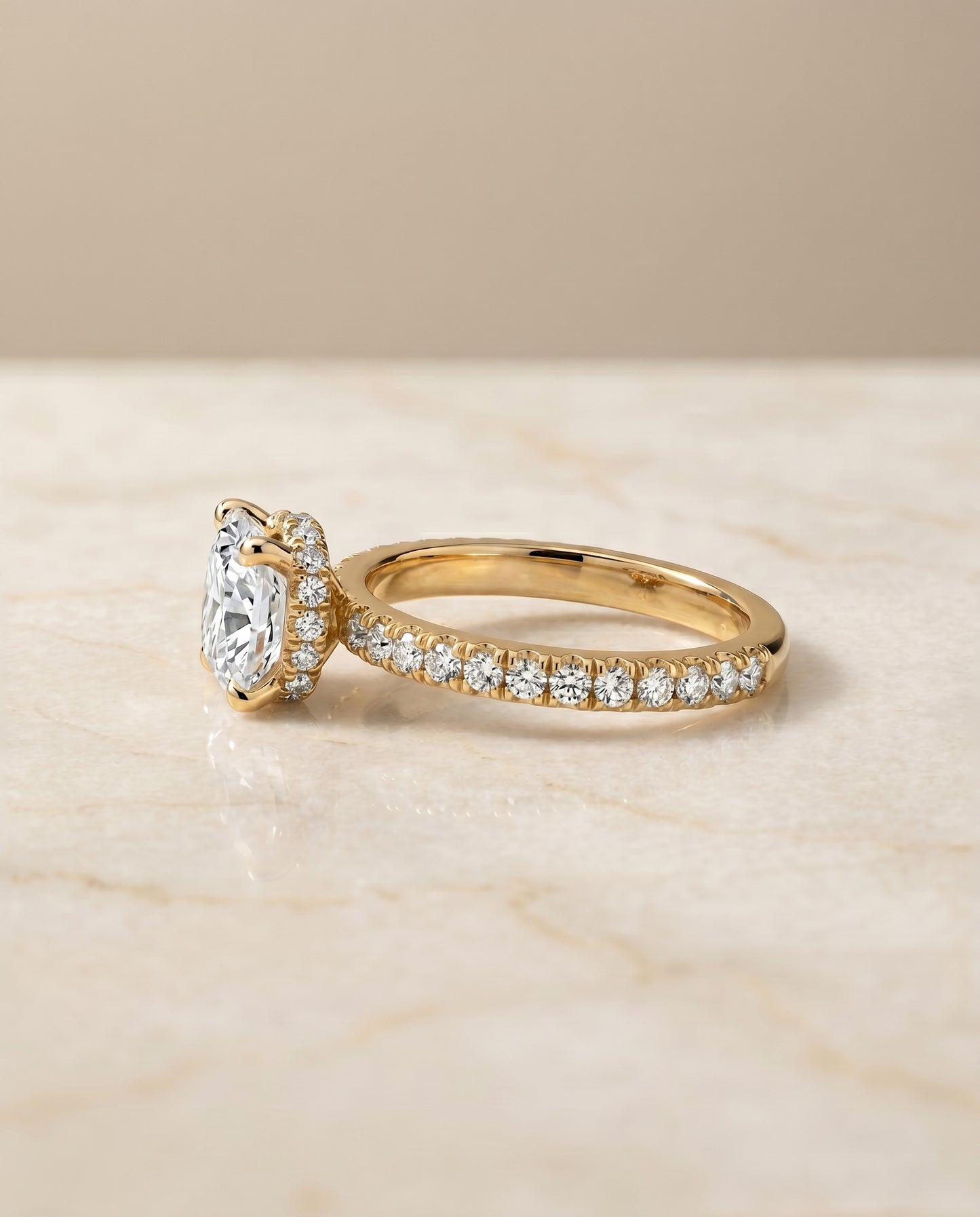 The Elliott Hidden Halo Pavé Cushion Cut Engagement Ring Setting in 18K Yellow Gold