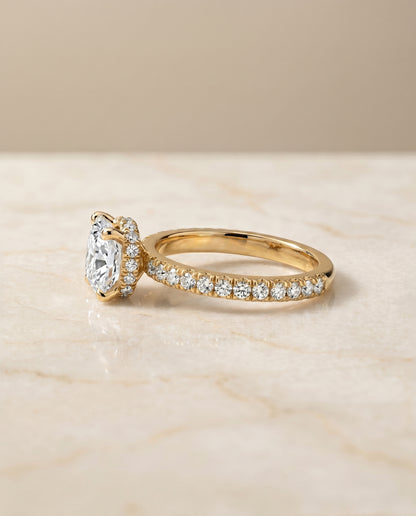 The Elliott Hidden Halo Pavé Cushion Cut Engagement Ring Setting in 18K Yellow Gold