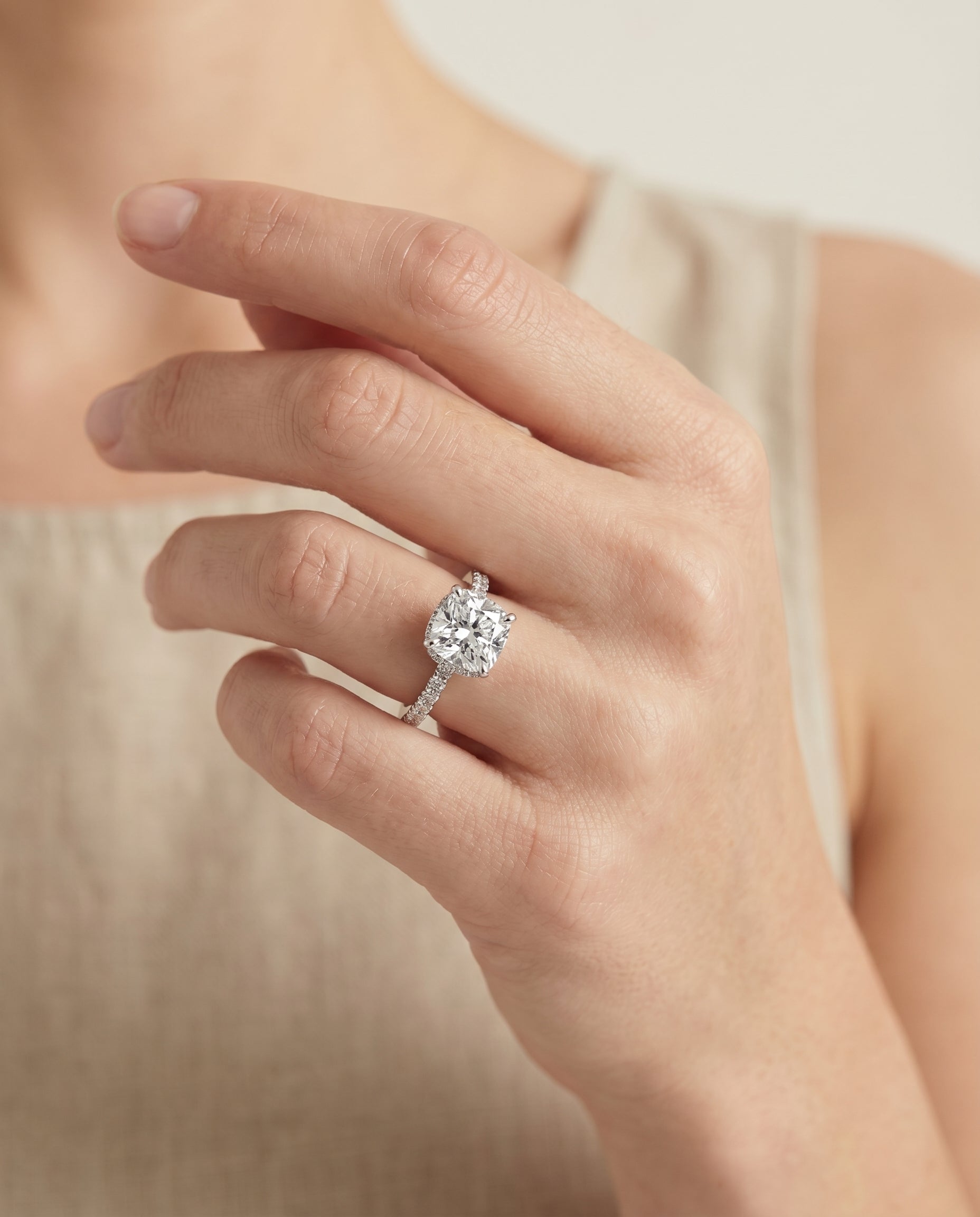 The Elliott engagement ring setting in Platinum, hidden halo pavé cut design | RockHer