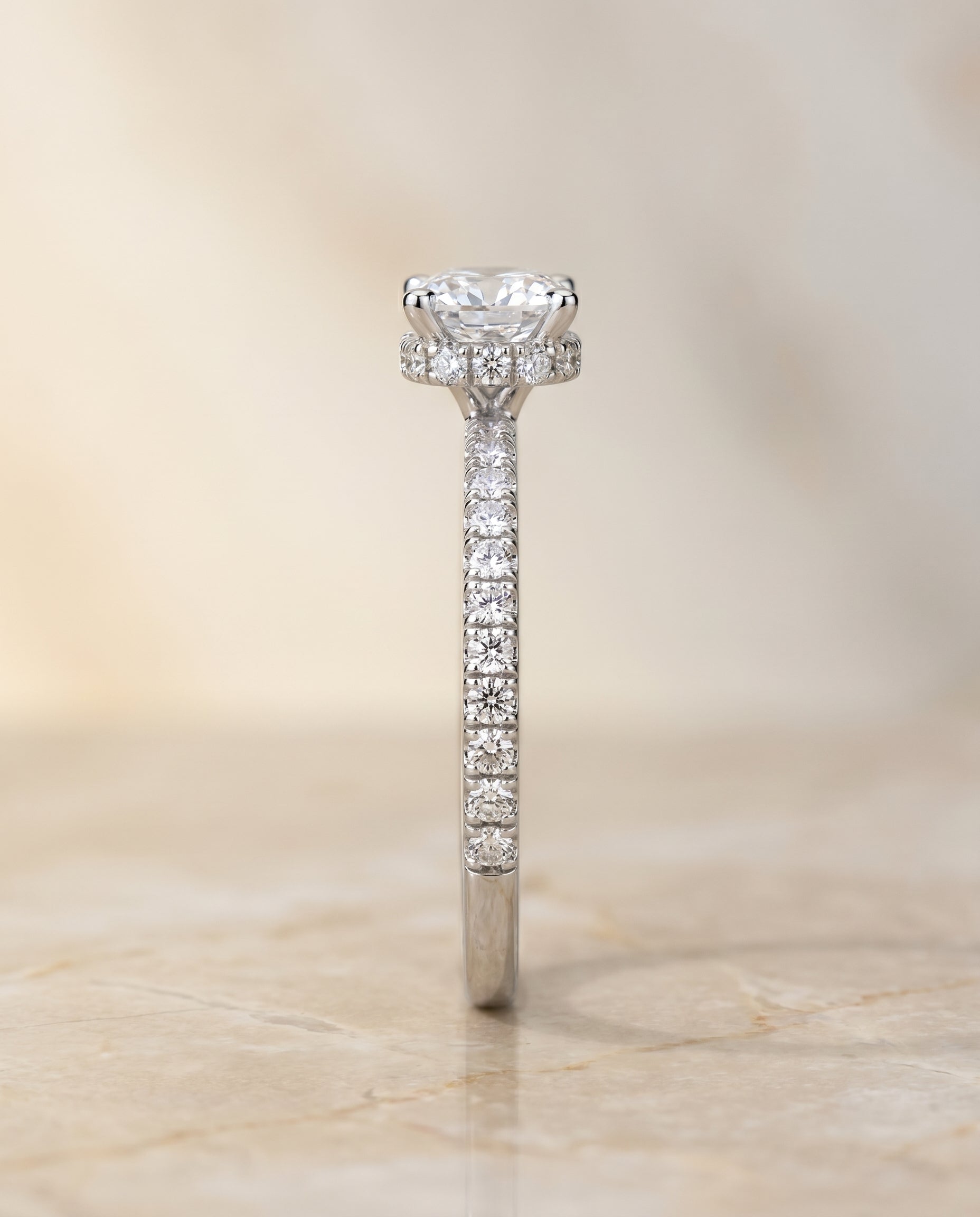 The Elliott setting for cushion diamonds, made to order in Platinum | RockHer