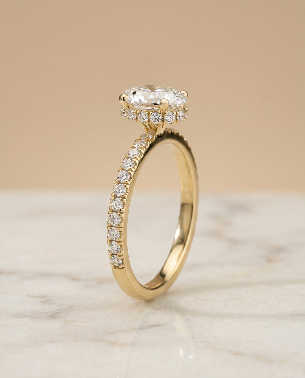 Elliott Select Hidden Halo Pavé Oval Lab Diamond Engagement Ring in 18K Yellow Gold, front view | RockHer