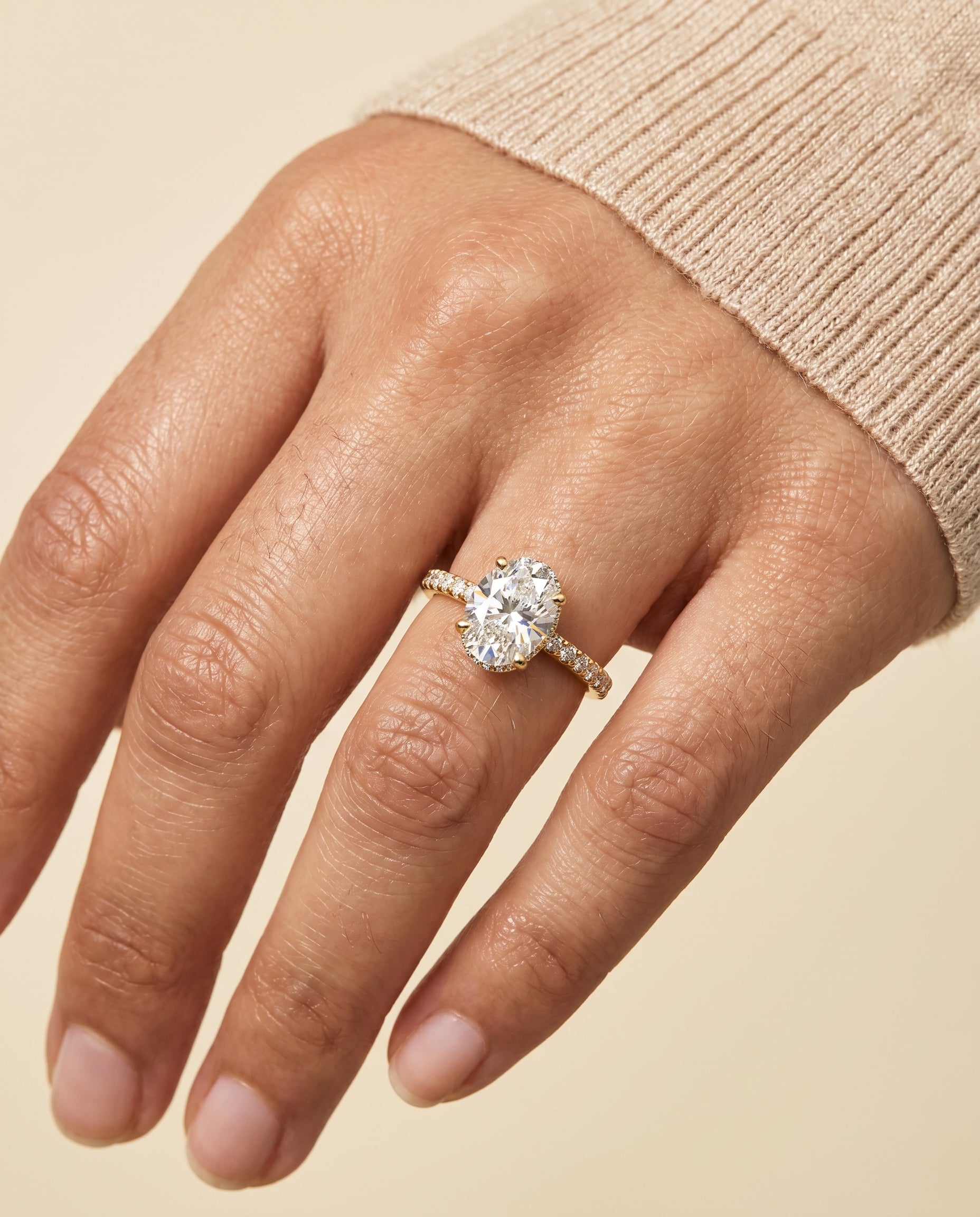 The Elliott engagement ring setting in 18K Yellow Gold, hidden halo pavé design | RockHer