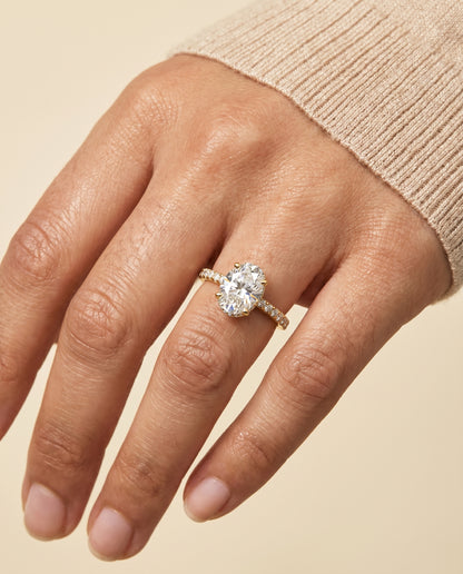 The Elliott Hidden Halo Pavé Oval Engagement Ring Setting in 18K Yellow Gold