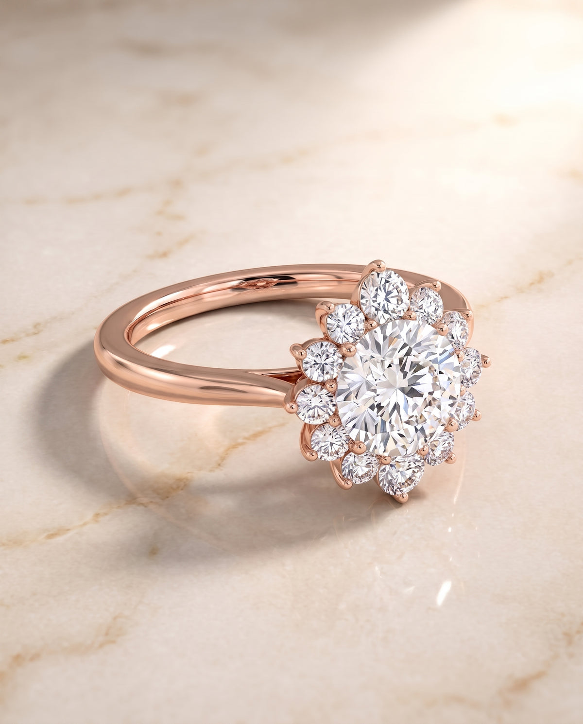 The Eloise Floral Halo Round Engagement Ring Setting in 14K Rose Gold