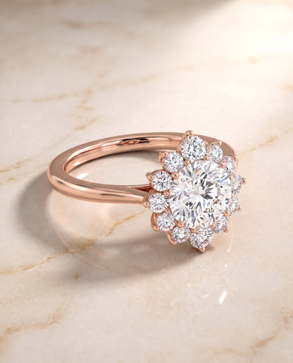 The Eloise Floral Halo Round Engagement Ring Setting in 14K Rose Gold