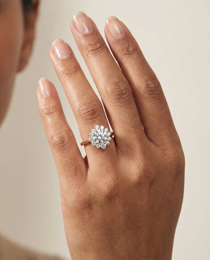 The Eloise Floral Halo Round Engagement Ring Setting in 14K Rose Gold