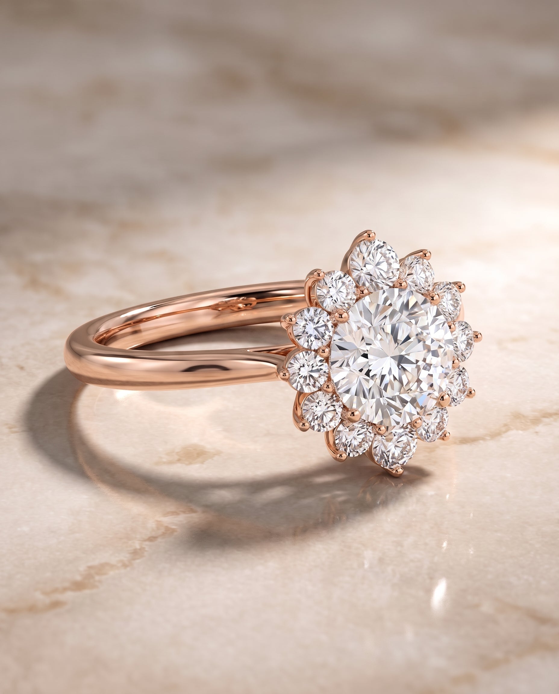 The Eloise Floral Halo Round Engagement Ring Setting in 14K Rose Gold