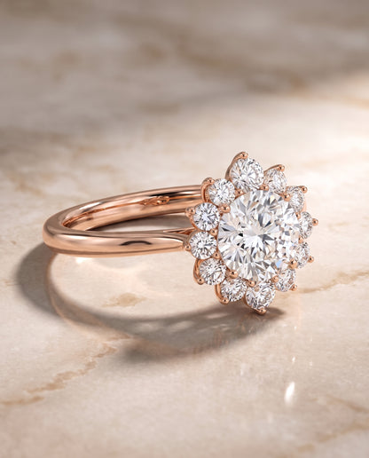 The Eloise Floral Halo Round Engagement Ring Setting in 14K Rose Gold