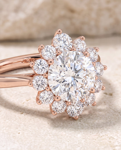 The Eloise Floral Halo Round Engagement Ring Setting in 14K Rose Gold