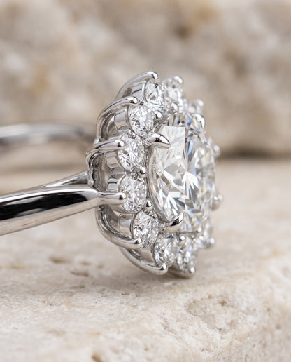 The Eloise Floral Halo Round Engagement Ring Setting in Platinum