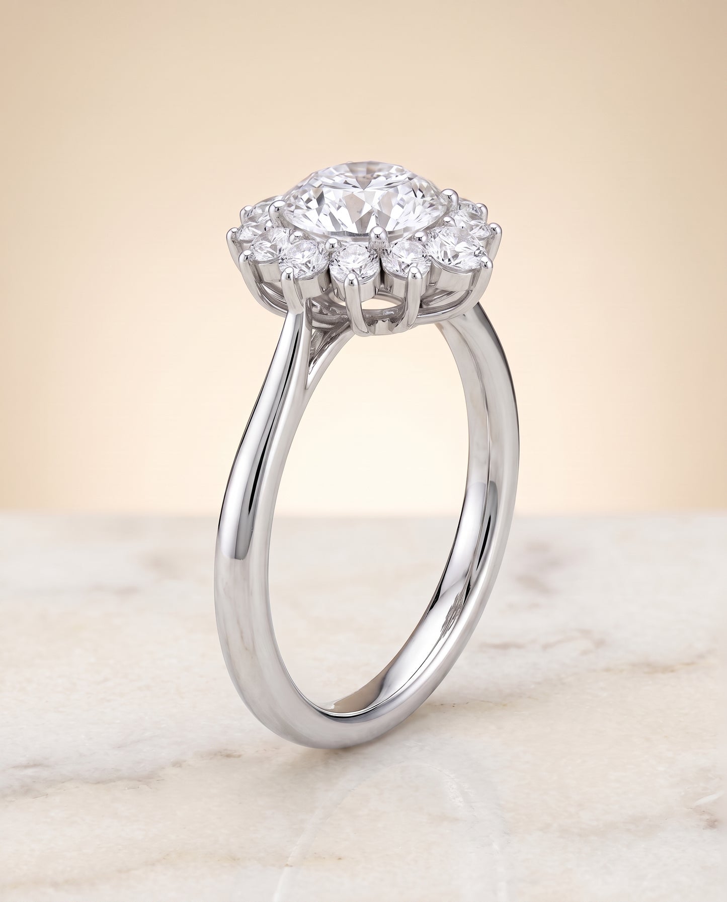 The Eloise Floral Halo Round Engagement Ring Setting in Platinum