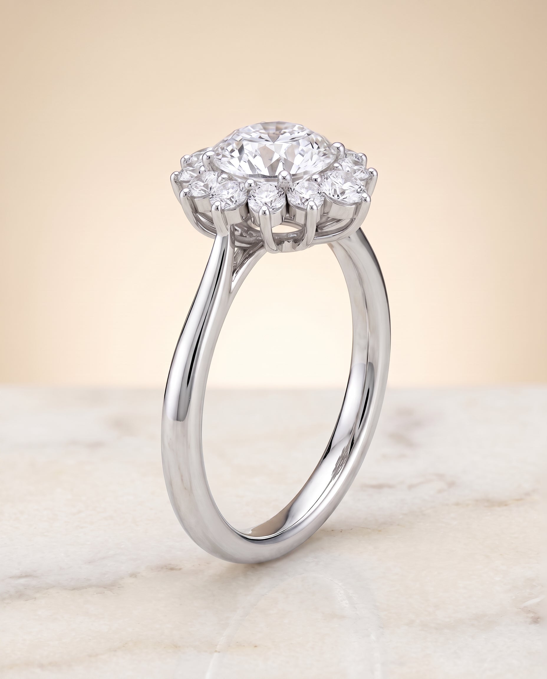 The Eloise setting for round diamonds, made to order in Platinum | RockHer