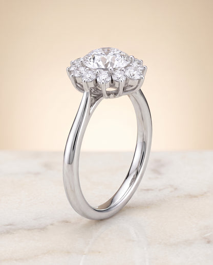 The Eloise Floral Halo Round Engagement Ring Setting in Platinum
