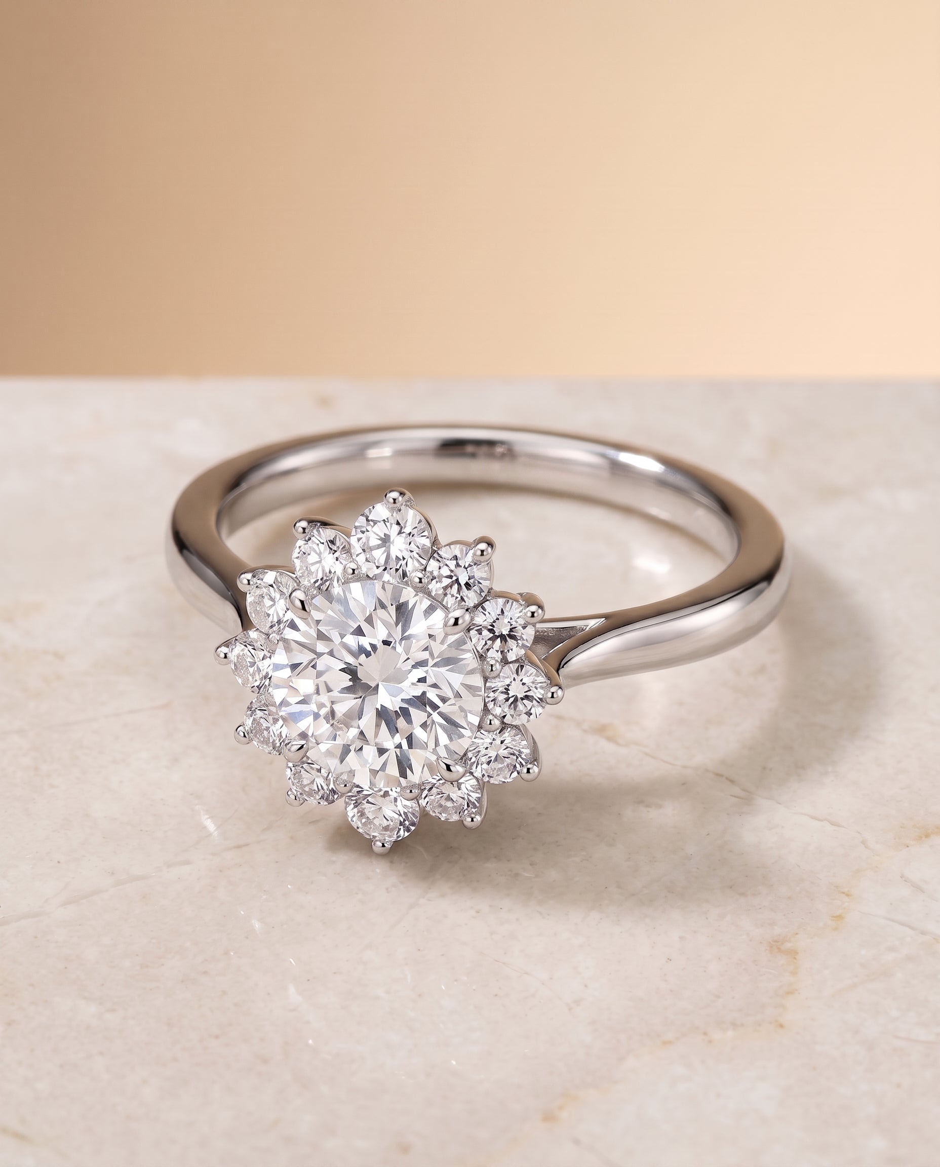 The Eloise Floral Halo Round Engagement Ring Setting in Platinum