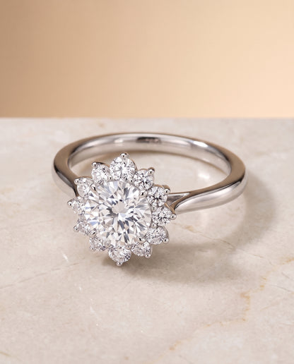The Eloise Floral Halo Round Engagement Ring Setting in Platinum