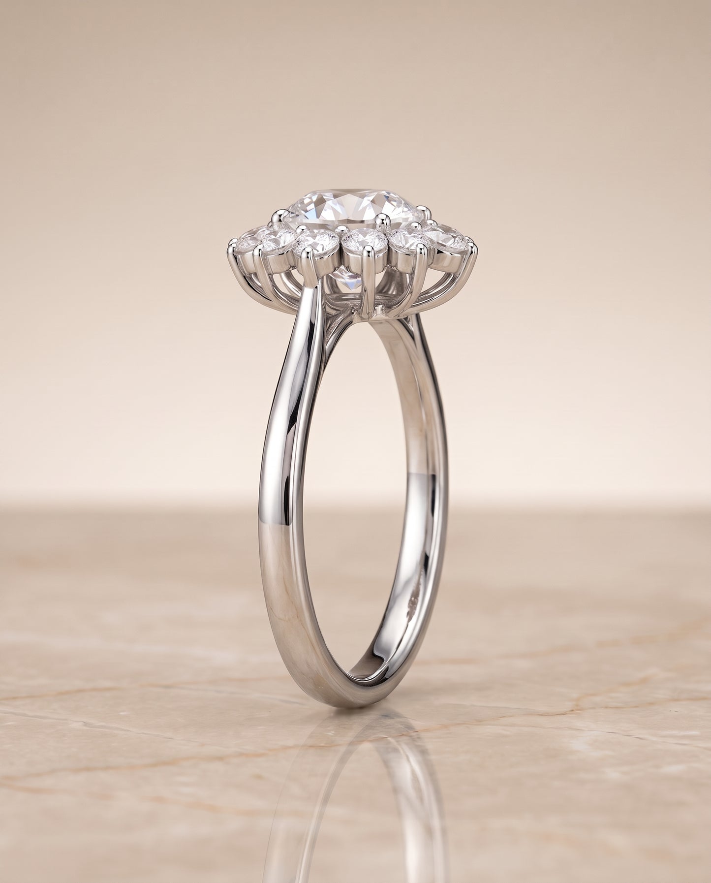The Eloise Floral Halo Round Engagement Ring Setting in Platinum
